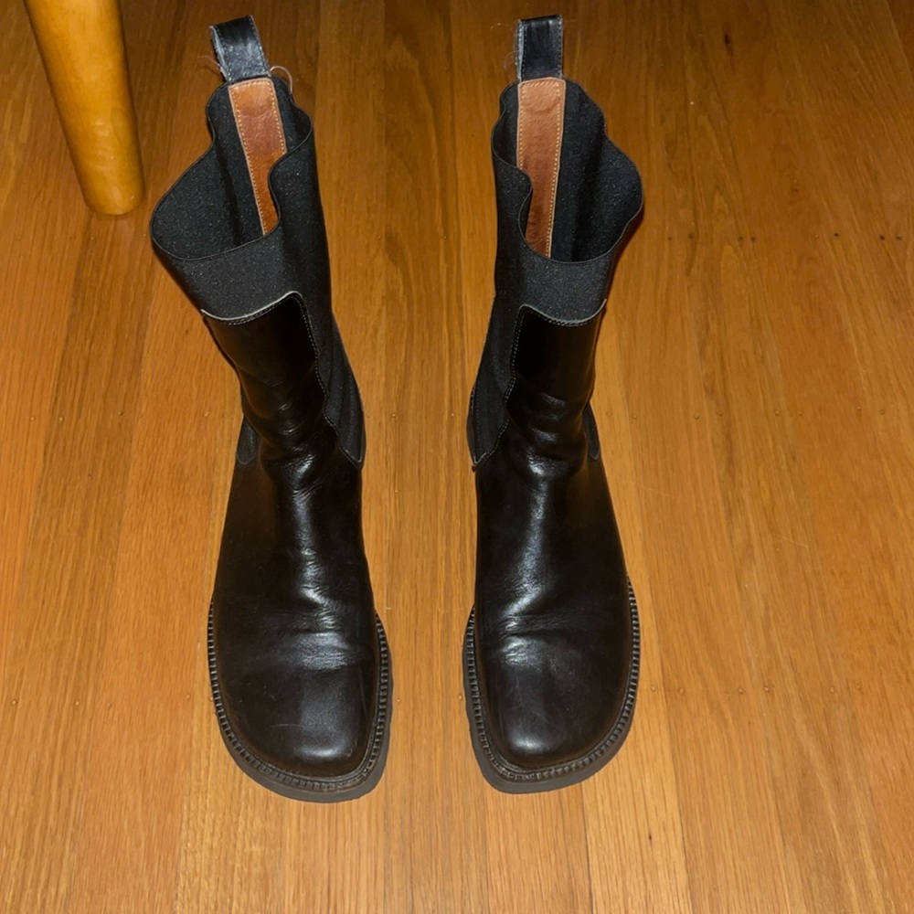 Donald Pliner Black Leather Combat Boots Stretch